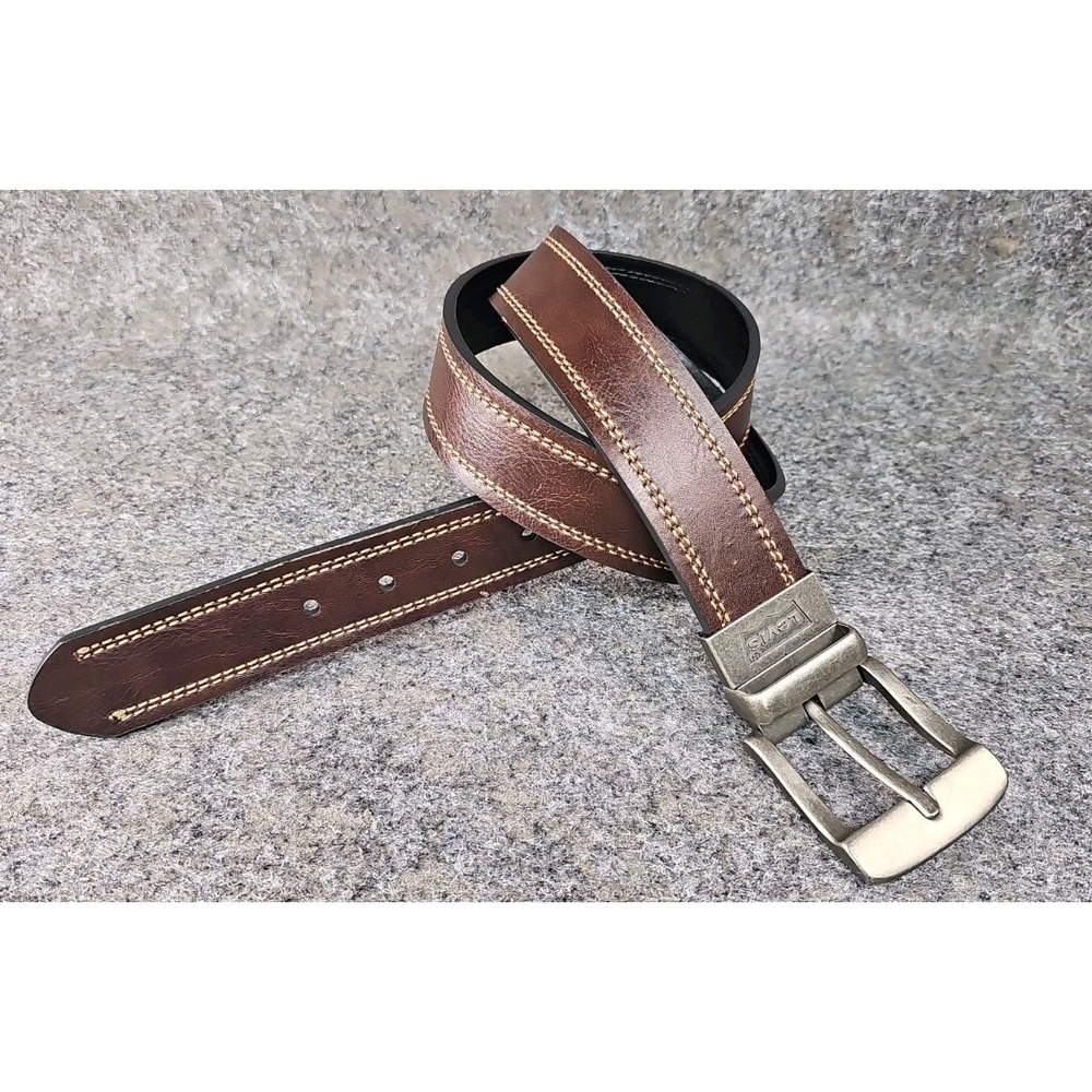 Levi's Mens Leather Belt, Brown With Silver Buckle, Size 36